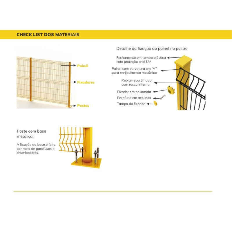 Painel Gradil NR12 malha 5x20 cm fio 4,10mm Amarelo 1,50 altura - Image 9